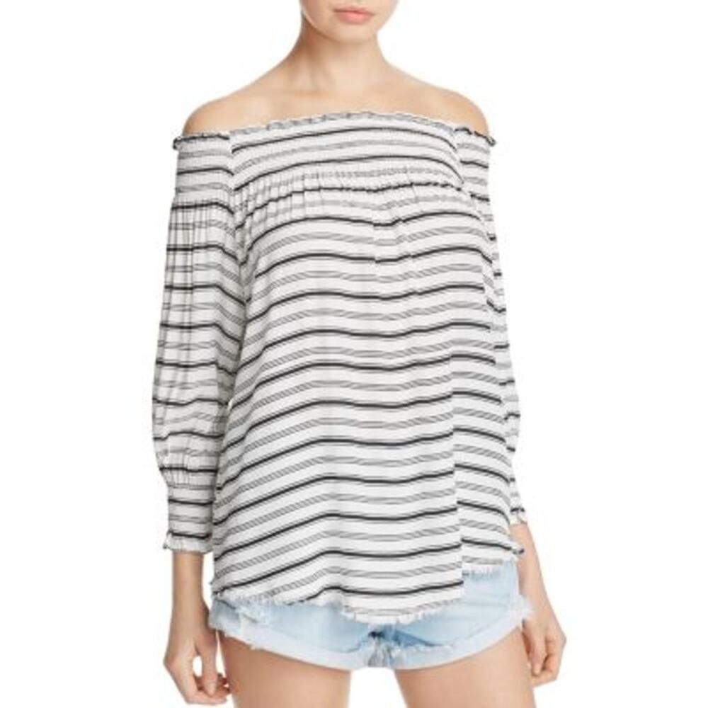 Faithfull The Brand Size 2 Striped Es Calo Off Shoulder Black White Top